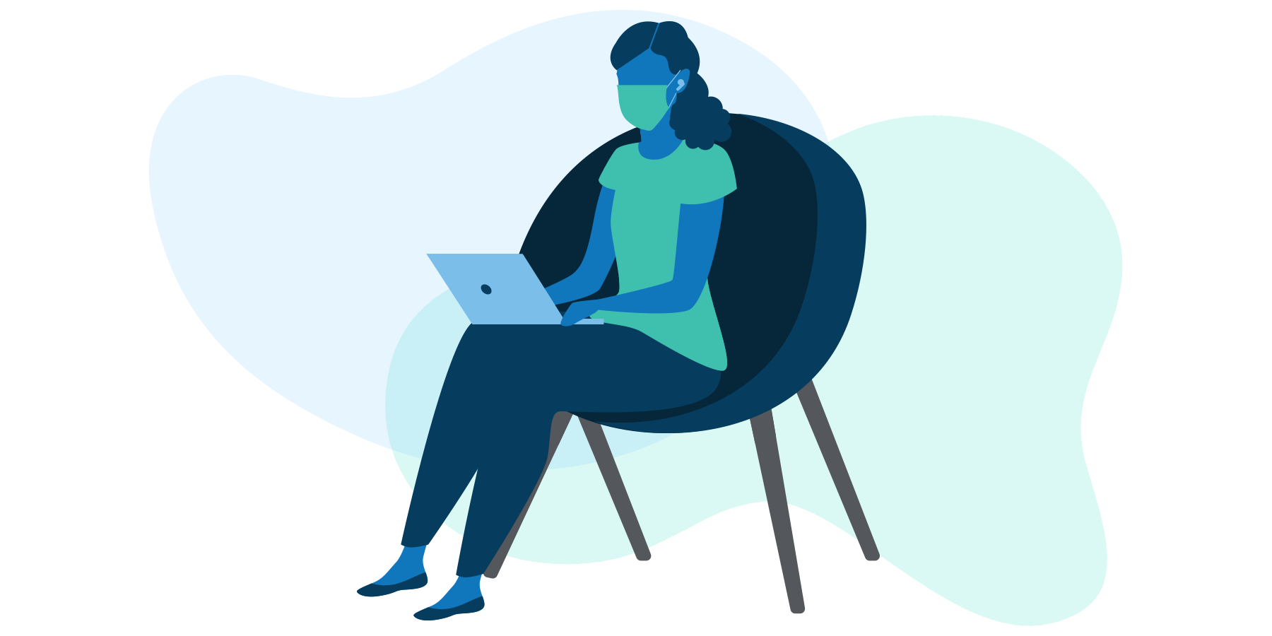 Illustration of woman with mask on at laptop